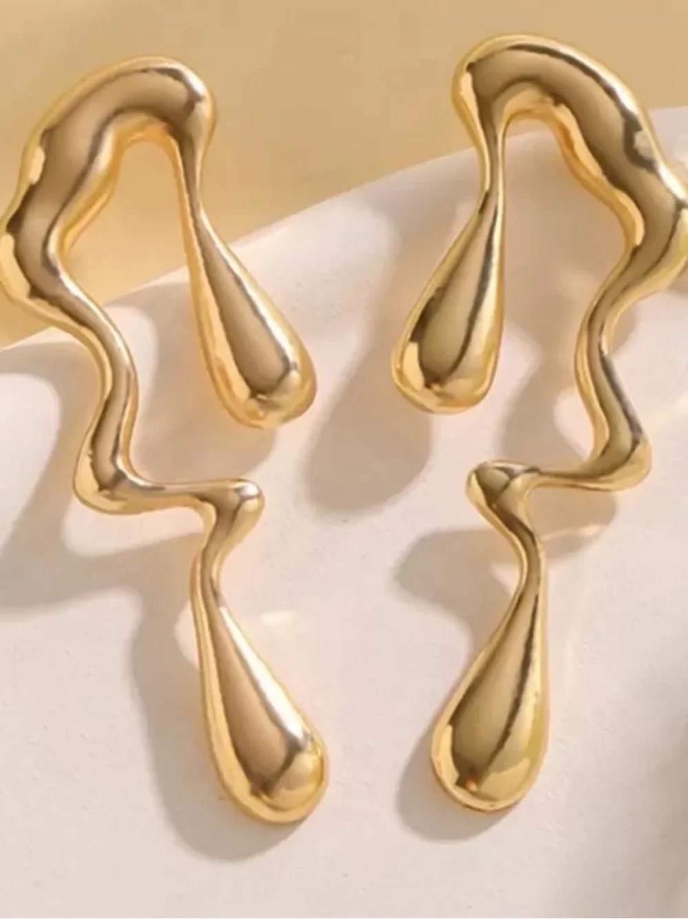 Anthropologie Gold Fluid Sculptural Drop Earrings
